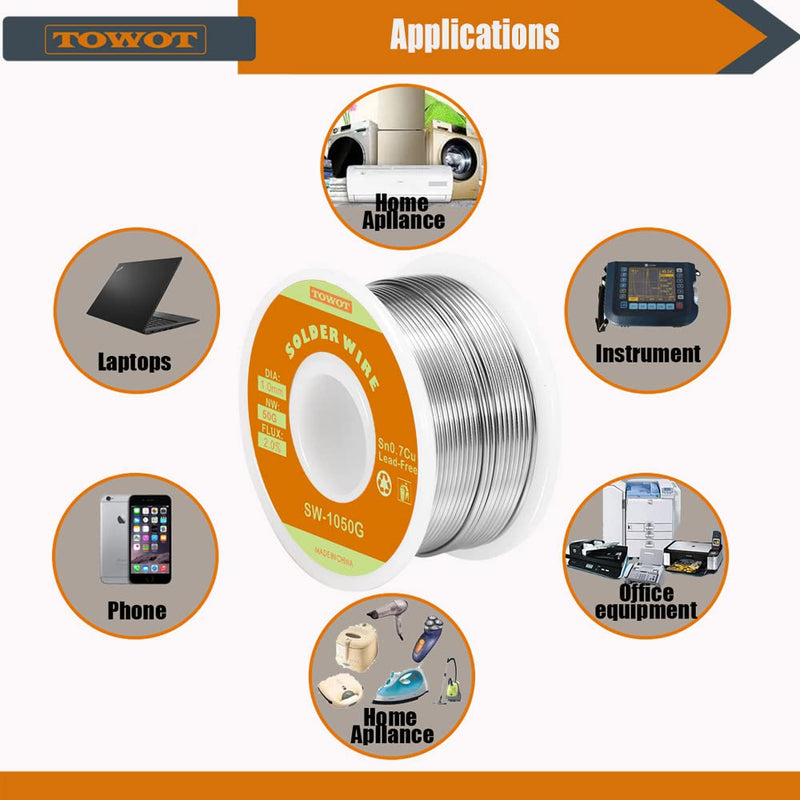 TOWOT soldering tin, lead-free soldering wire with rosin core, soldering tin electronics, silver wire soldering (Sn99.3% Cu0.7%/1.0mm,50g) 1.0mm,50g