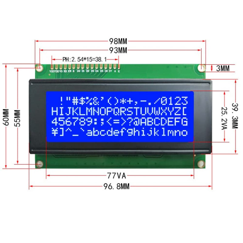 DIYmalls 2004 LCD Display Module DC 5V 20x4 White Character Blue Backlight AIP31066 Controller for Arduino (Pack of 2)