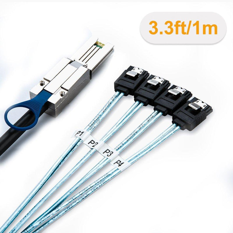 CableCreation Mini SAS 26Pin (SFF-8088) Male to 4 SATA 7Pin Female Cable, Mini SAS Host/Controller to 4 SATA Target/Backplane, 1M / 3.3FT