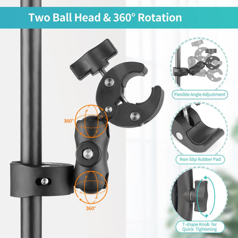 JEBUTU Super Clamp Double Camera Clamp, Super Camera Mount 360° Ballhead,Double Mount Clamp Bracket Magic Arm Double Ball Head Adapter for Tripod, Photographic Lighting Umbrella, Photo Light Stand