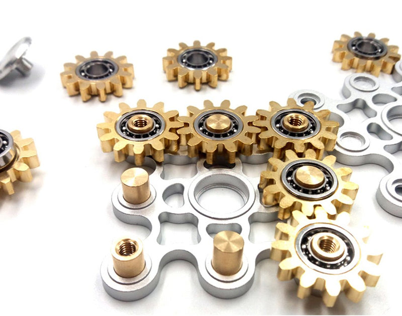 Pure Brass Fidget Spinner Gears Linkage Fidget Gyro Toy Metal DIY Hand Spinner Spins Long Time EDC Focus Meditation Break Bad Habits ADHD with Multiple Premium Bearings (9 Gears White)