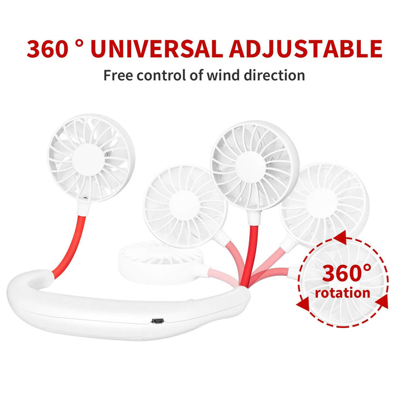 Portable Neck Fan Rechargeable Personal Hand-Free Fan Mini USB Wearable Neckband Sport Fan, 3 Speed Adjustable, 360 Degrees Free Rotation Perfect for Working, Traveling, Office, Reading (White) White