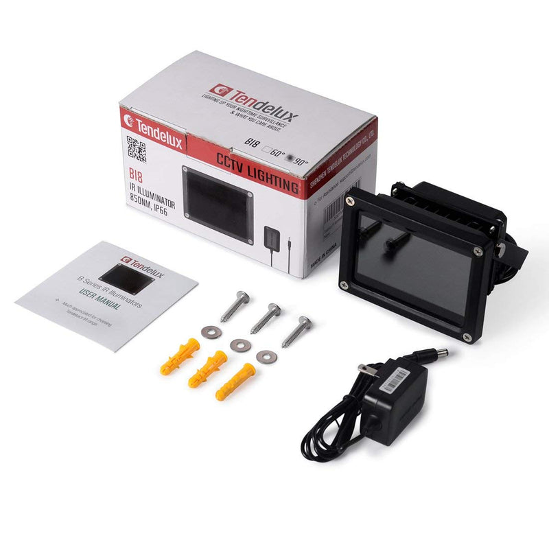 Tendelux 120ft IR Illuminator | BI8 Compact and Powerful 90° Infrared Light for CCTV Security Camera (w/Power Adapter) 8W-IR