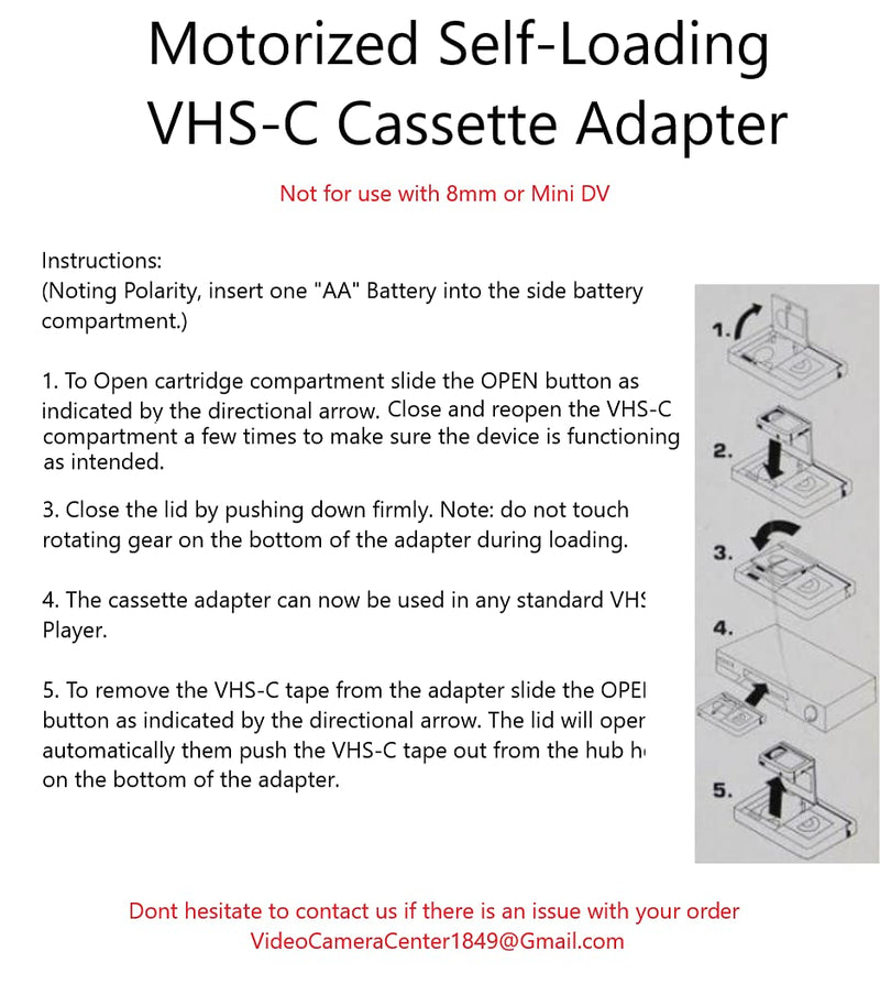 Motorized VHS-C Cassette Adapter For JVC C-P7U CP6BKU C-P6U,Panasonic PV-P1,RCA VCA115 + 1 VCC113 Micro-Fiber Cloth