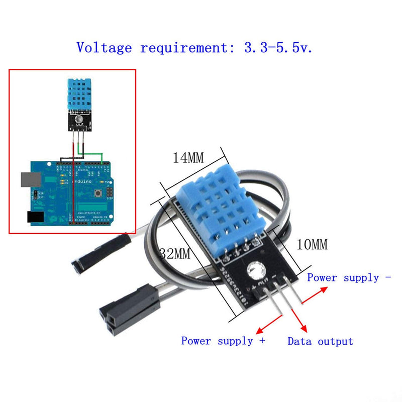 2pcs DHT11 Temperature Humidity Sensor Module Digital Temperature Humidity Sensor 3.3V-5V with Wires for Arduino Raspberry Pi 2 3 (2pcs DHT11) 2pcs DHT11