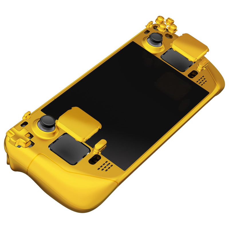 eXtremeRate Chrome Gold Custom Glossy Faceplate Back Plate Shell for Steam Deck, Handheld Console Replacement Housing Case, DIY Full Set Shell w/Buttons for Steam Deck Console - Console NOT Included
