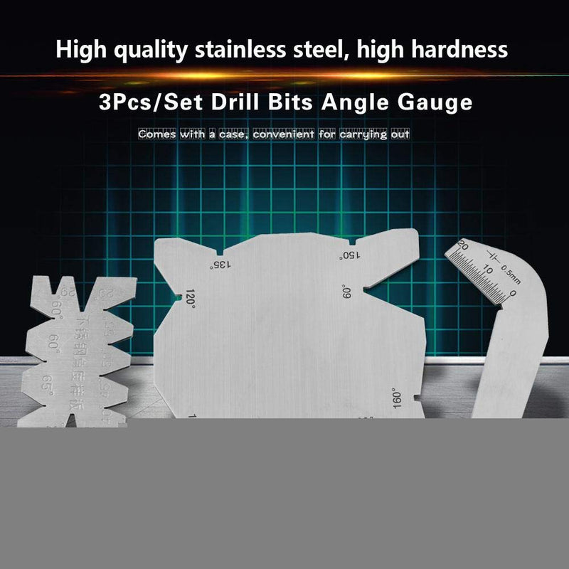 Drill Angle Gauge, 3Pcs Drill Bits Angle Gauge Set Dirll Sharpener Tools S/S Angle Measuring Gage Drill Bit Angle (60 °, 70 °, 90 °, 110 °, 118 °, 125 °, 135 °, 150 °, 160 °)