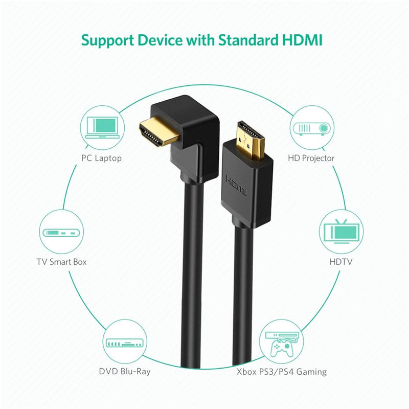 UGREEN HDMI Cable Right Angle 90 Degree Elbow HDMI Cord 4K Ultra HD 3D 1080P Ethernet and Audio Return ARC Compatible for Nintendo Switch Xbox PS5 PS4 PS3 PC Laptop TV 3FT