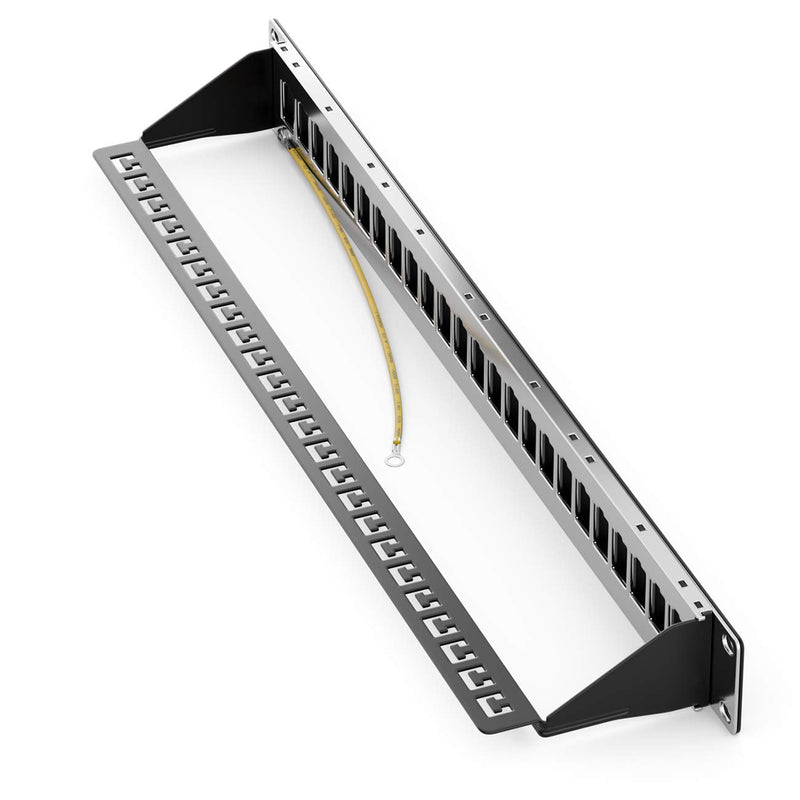 deleyCON 24 port patch panel patch field modular for Keystone modules 1 U 19" inch rack installation compatible CAT5 CAT6 CAT7 CAT8 LAN network installation cable black