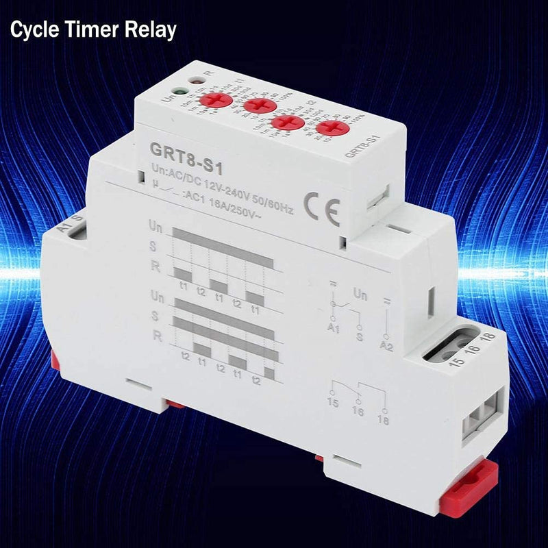 GRT8-S1 Mini Asymmetric Cycle Timer ON/Off Repeat Cycle Time Relay AC/DC 12V~240V (50-60Hz)