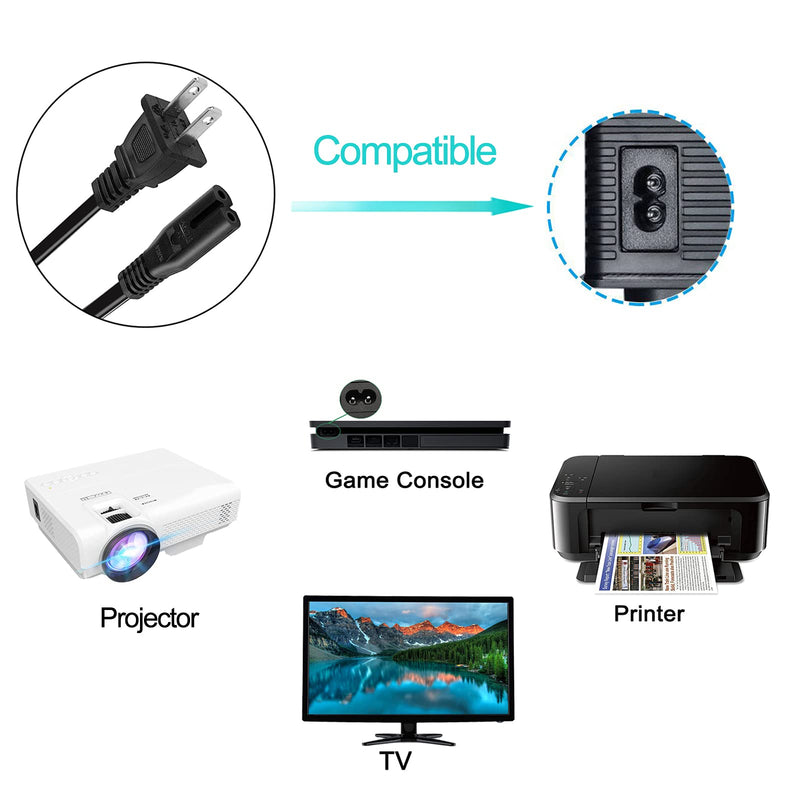 [UL Listed] 6Ft 2 Prong Projector Power Cord Compatible DR. J Professional HI-04 Mini / 4500L Mini / 3600 Brightness Projector, Canon NEC Kodak SlideProjector, DeepLee DP36 / PowerLite Projector
