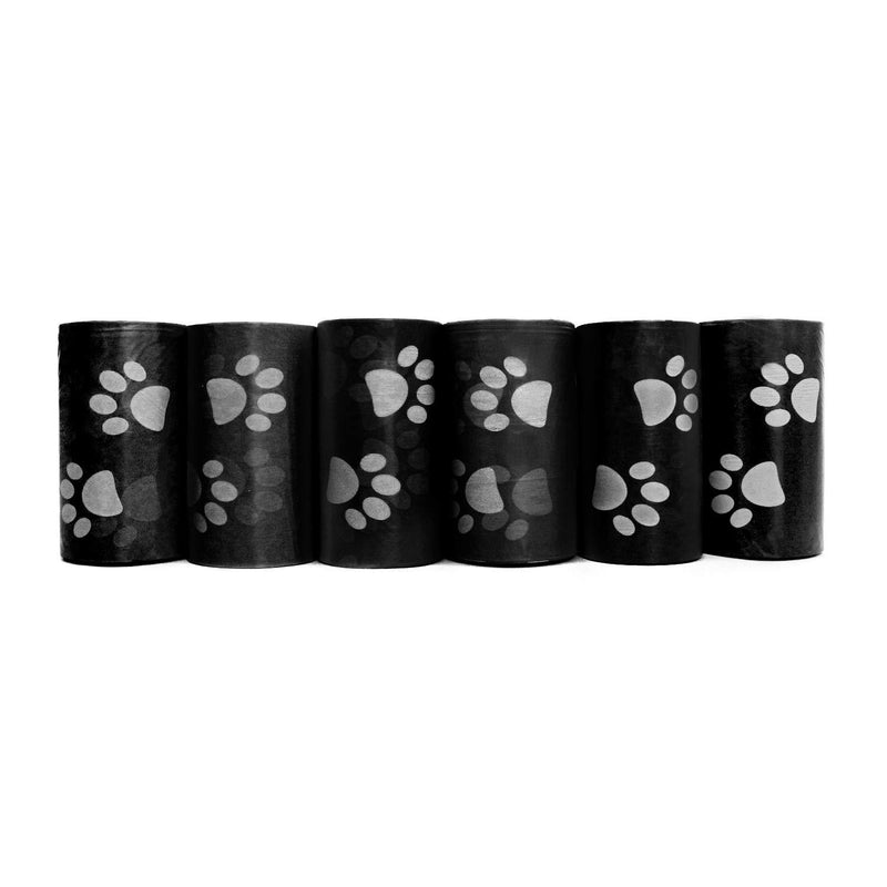 Downtown Pet Supply Dog Pet Waste Poop Bags with Leash Clip and Bag Dispenser - 180, 220, 500, 700, 880, 960, 2200 Bags 180 Bags Black with Paw Prints