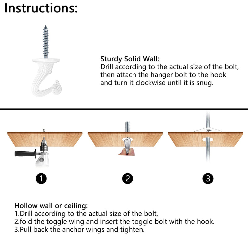 10 Sets Ceiling Hooks - Heavy Duty Swag Hook with Hardware for Hanging Plants Ceiling Installation Cavity Wall Fixing White