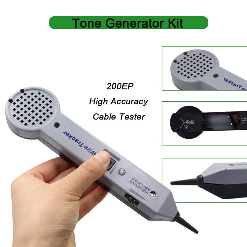 Tone Generator Kit, Wire Tracer Circuit Tester, Tone Tracing Probe Kit, 200EP High Accuracy Cable Tester, Line Finder Toner Inductive Amplifier Variable Tone Generator for Network Cable Collation