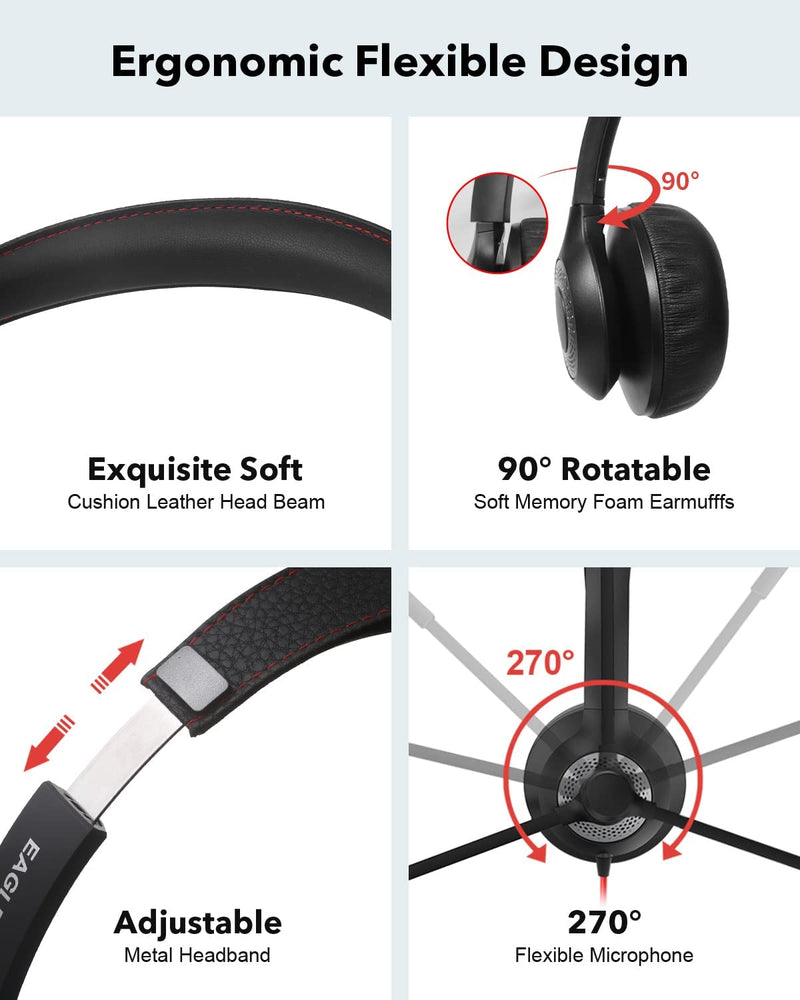 USB Headset with Mic for PC, Over-Ear Computer Laptop Headphones with Noise Cancelling Microphone in-line Control for Home Office Online Class Skype Zoom