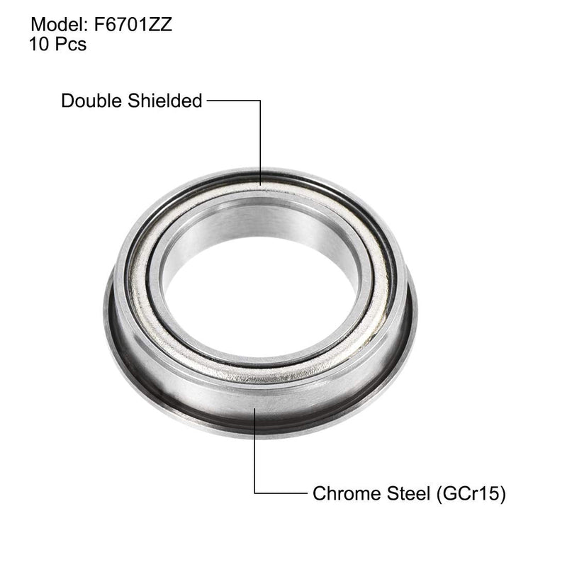 uxcell F6701ZZ Flanged Ball Bearing 12x18x4mm Double Shielded Chrome Steel Bearings 10pcs