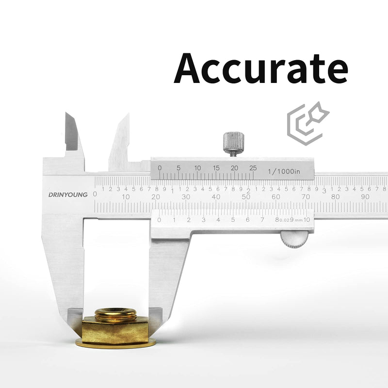 Calipers Tools Mono-Block Vernier Caliper, Thickened Stainless Steel 0-6"Inch/Metric 0-6" Range +/-0.02 Accuracy 0.02/0.001" Resolution Slide Calliper Rule Depth Gauges DRINYOUNG 0-6‘’