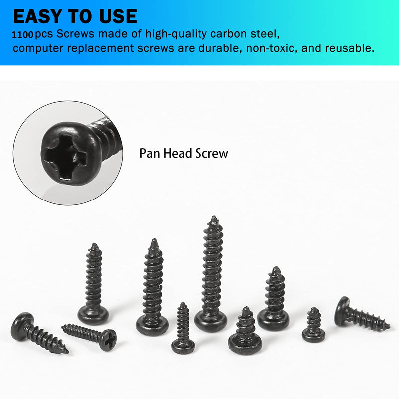 MEIYYJ 1100pcs Round Pan Head Tapping Screws Laptop Notebook Computer Screws Kit,M1.2,M1.4,M1.5,M1.7,M2 countersunk Phillips Mini Screw Set for Electronic Repair (1100PCS)