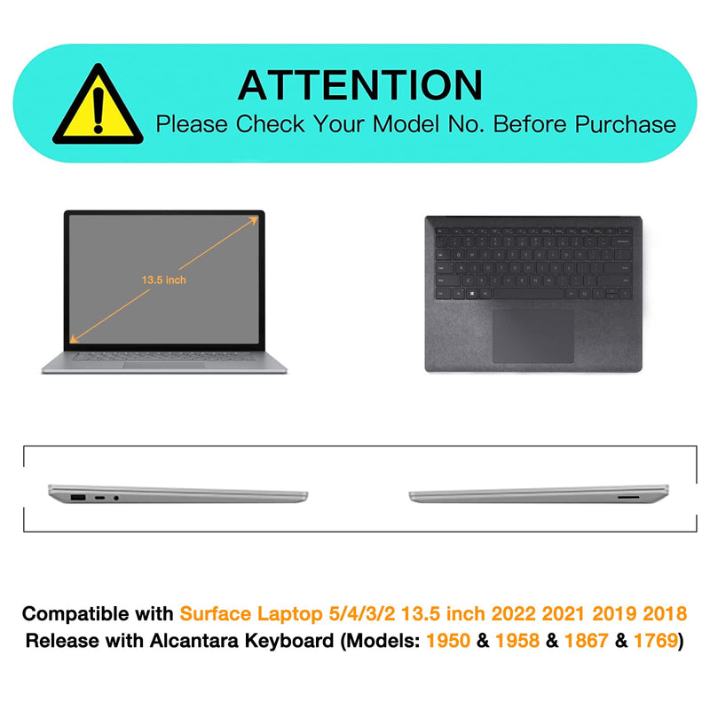 MOSISO Case Compatible with Surface Laptop 5/4/3/2 13.5 inch 2022-2018 with Alcantara Keyboard (Models: 1950&1958&1867&1769), Plastic Leopard Grain Hard Case&Keyboard Cover&Screen Protector, Black