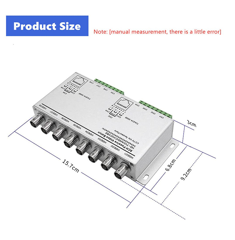 BeElion 8-CH UTP 720P/1080P HD Passive Video Balun Transceiver, BNC to Cat5/5E/6 RJ45(T568B) UTP Cable Converter Video Transmitter for HD-CVI/TVI/AHD CCTV Surveillance Camera