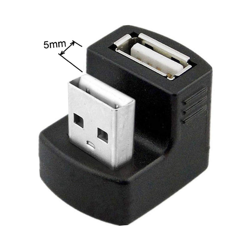 Cablecc 1 Set Up & Down Angled USB 2.0 Adapter A Male to Female Extension 180 Degree Black Black Down +Up Angled