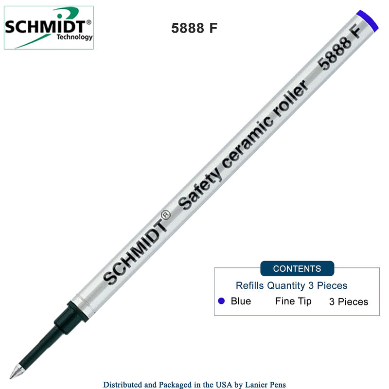 3 Pack - Blue Fine Schmidt 5888 Rollerball Metal Refill