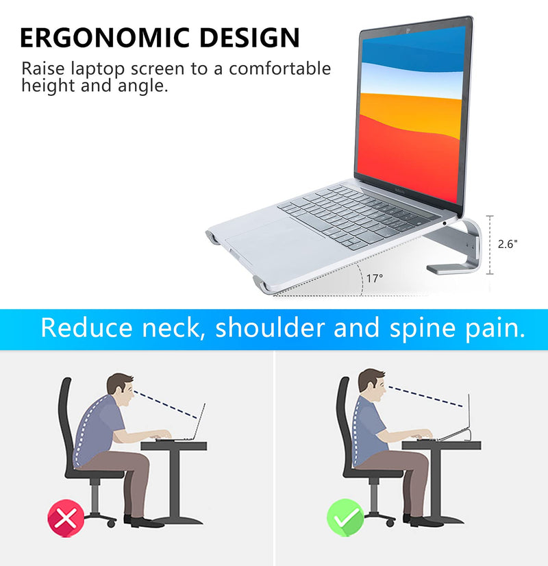 Laptop Riser for Desk, KYQEE Laptop Stand, Ergonomic Aluminum Computer Stand for Laptop, Ventilated Notebook Stand Compatible with MacBook Air Pro, Dell XPS, HP, More 11-17.3 Inches Work from Home Silver