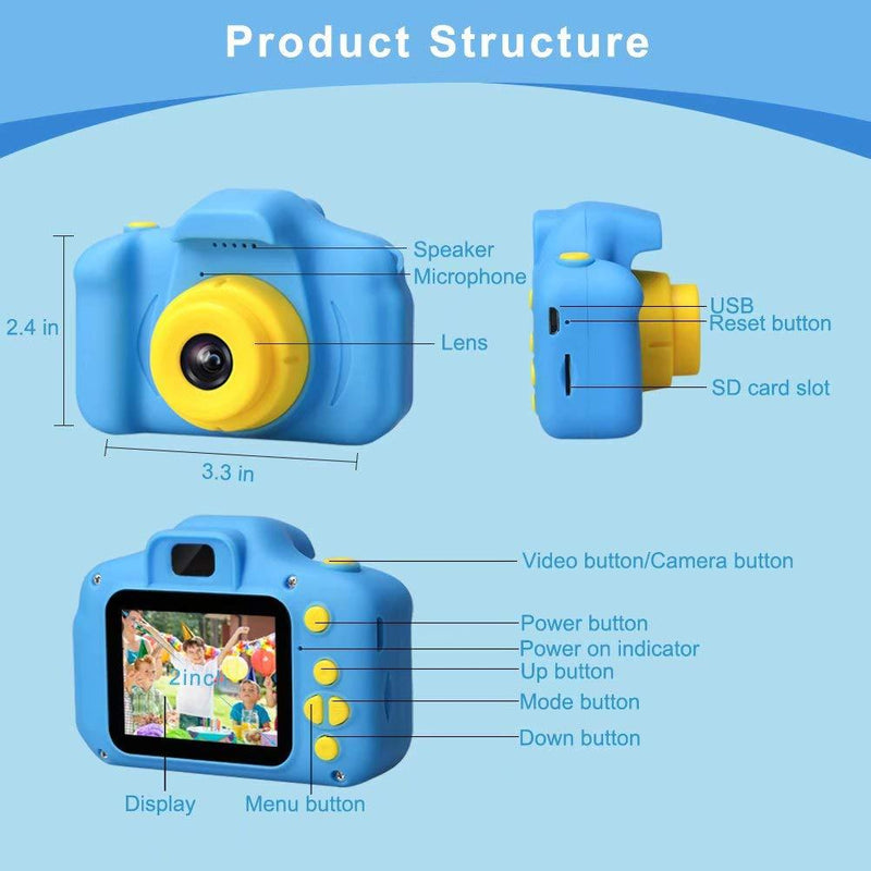 Desuccus Kids Camera Video Digital Camera for Kids Birthday Gifts for Boys and Girls Kids Toys 3-8 Year Old Toddler Video Record Camera 5 Puzzle Games 32GB SD Card (Blue) Blue