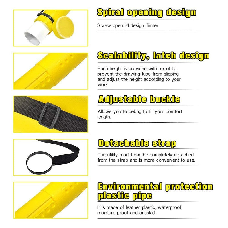 DEWEL Document Poster Tube with Clear ID Card Cap, Water and Light Resistant Telescoping Flexible Plastic Storage Tube for Blueprints, Prints, Posters, Targets,Artworks and Drawings (Yellow-Medium) Yellow-medium Size
