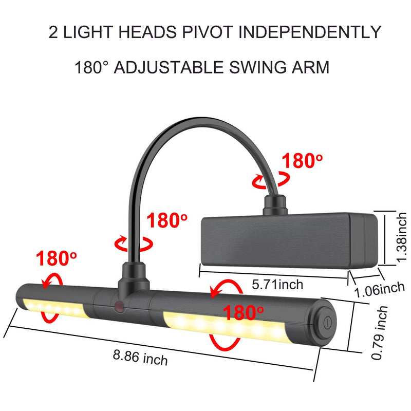 LUXSWAY Picture Light Battery Powered, Wireless Painting Light with Remote, 3 Modes Brightness Art Display Light, 8.9 Inch Rotatable Light Head and Timer Off for Painting Poster Portrait -Small Black