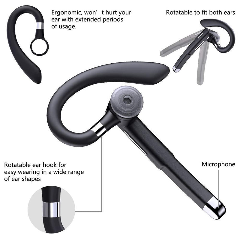 Bluetooth Headset, Wireless Bluetooth Earpiece V5.0, IPX8 Waterproof Headset With Stereo Noise-cancelling Microphone Driver Earbud, Suitable For iPhone Android Mobile Phone Business/Office/Driving