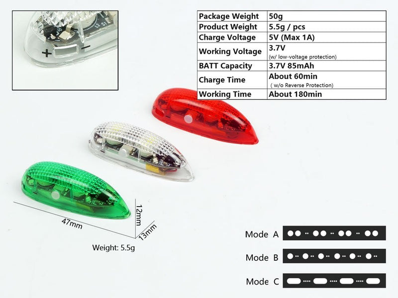 3PCS/Set RC Plane LED Light Kit for Jet Airplane Aircraft Fix Wing Quadcopter, Rechargeable Red Green White LED Flashing Lights, Super Bright Little Navigation Light for Safe and Fun Dusk Flight