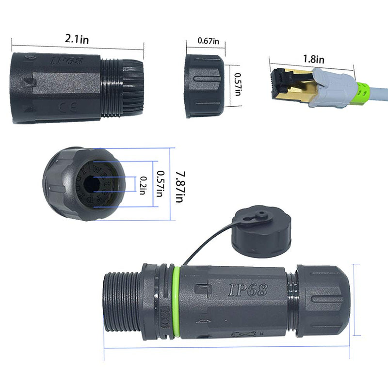RJ45 Waterproof Connector IP68 Cable Connector, Panel Mount Coupler Female to Female, with Shielding Cable Coupler-CAT5E-YMP20-Green-2 PCS Green