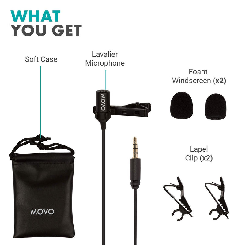 Movo PM10 Lavalier Microphone and Lapel Microphone for iPhone, iPad, Android, and Other Smartphones - Easy Clip on Microphone Perfect for Recording a Podcast, Vlog, Interview, YouTube
