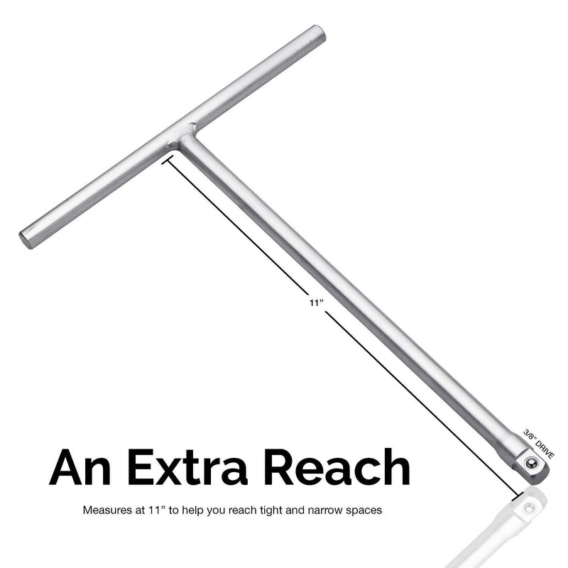 NEIKO 01135A 3/8" Drive T Handle Wrench | 11” Length | Includes 1/4" and 1/2” Adaptors | Cr-V Steel