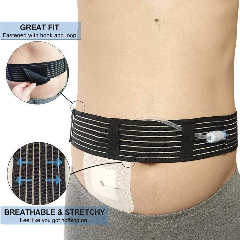 Peritoneal Dialysis Belt Breathable PD Catheter Belt Secure Peg Feeding Tube Holder Supplies for PD Dialysis Patient Men Women Large(35"-49") Black