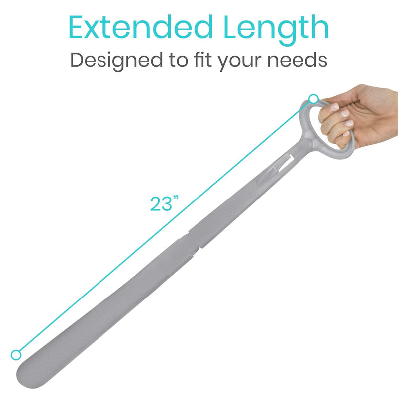 Vive Long Handled Shoe Horn (23 Inch) - Plastic Shoehorn for Men, Women and Kids - Adjustable Extended Reach Assist - Large Dressing Aid, Sock Remover for Seniors, Elderly, Disabled - Longhandled Tool Gray