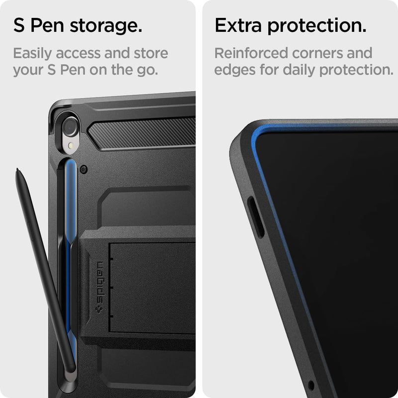 Spigen Tough Armor Pro Designed for Samsung Galaxy Tab S9 Case 11 Inch 2023 (SM-X71) Premium Shockproof Protective Hard Shell Case with Kickstand and S Pen Holder - Black