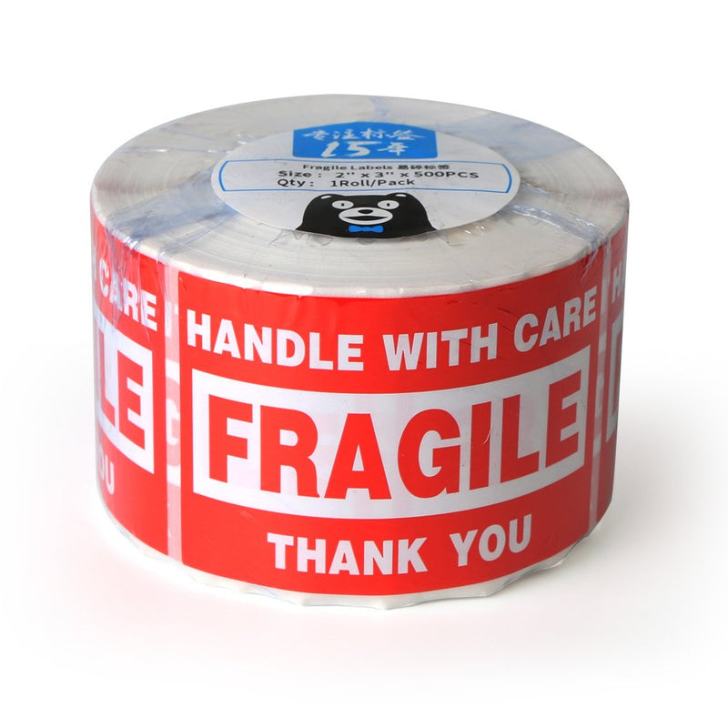 Fragile - 2"x3" Handle with Care Shipping Stickers, 500 Labels Per Roll