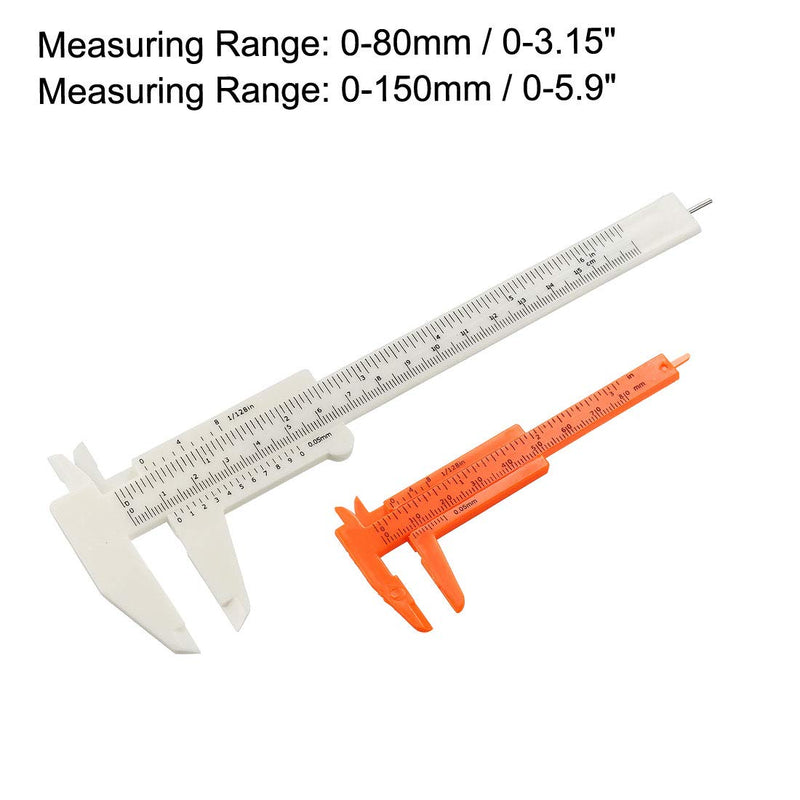 uxcell Vernier Caliper 80mm 150mm Mini Double Scale Plastic Ruler Measuring Tool White Orange 1 Set