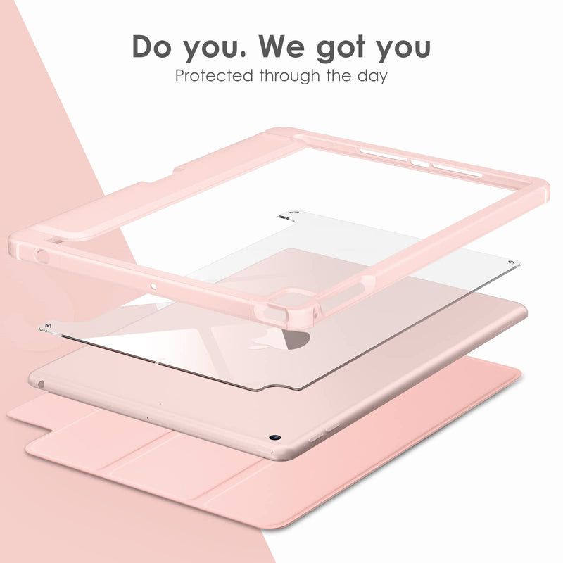 DTTOCASE iPad 6th / 5th Generation 9.7 inch Case (2018/2017), iPad Air 2 & 1 9.7 Inch (2014/2013) Case with Clear Transparent Shockproof Back Cover [Built-in Pencil Holder, Auto Sleep/Wake]-Rose Gold Rose gold