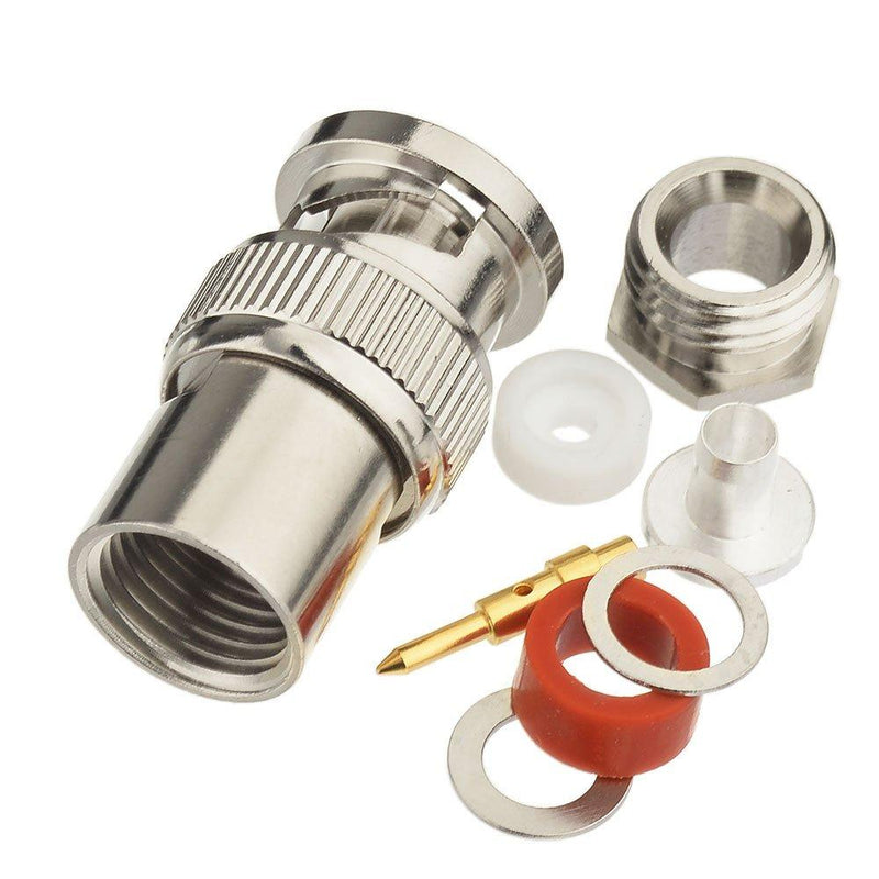 Eightwood BNC Male Plug Solder Clamp Connector 10-Pack Compatible with RG58 RG142 LMR195 Coax Cable