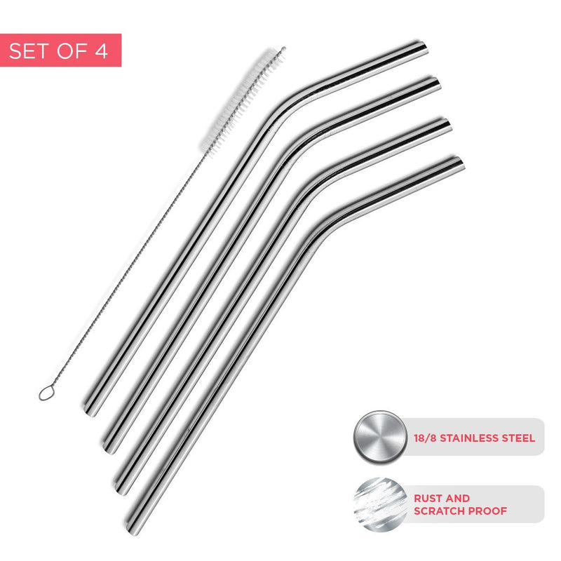 SipWell Stainless Steel Drinking Straws, Set of 4, Free Cleaning Brush Included 8.46 Inches Long - 6mm