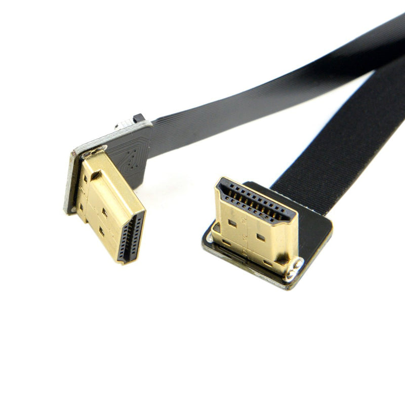 CY FPV Dual Up Angled 90 Degree HDMI Type A Male to Male HDTV FPC Flat Cable 20cm for Multicopter Aerial Photography 0.2m