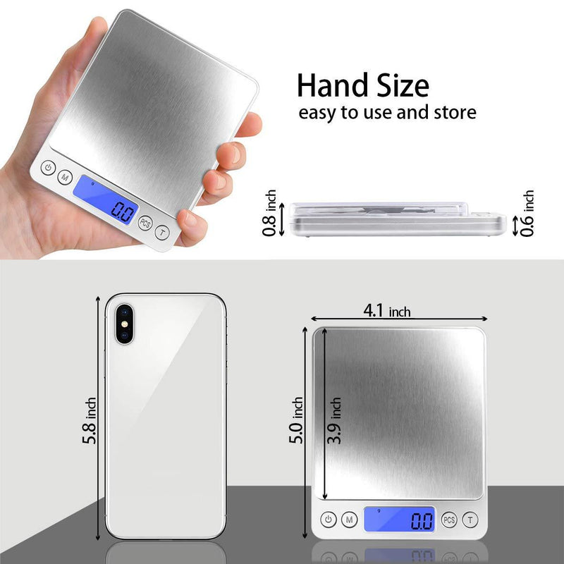 Fuzion Digital Kitchen Scale 3000g/ 0.1g, Pocket Food Scale 6 Units Conversion, Gram Scale with 2 Trays, LCD, Tare Function, Jewelry Scale for Jewlery, Food, Cooking, Nutritions(Battery Included)