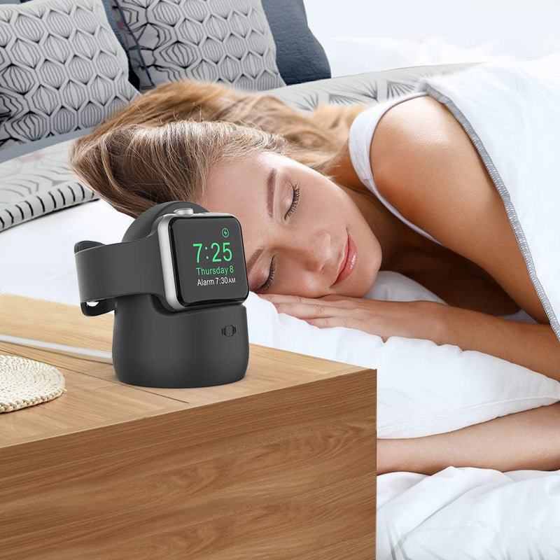 AhaStyle iWatch Stand Silicone Charging Dock Holder Accessories for Apple Watch Series SE/6/5/4/3/2/1(44/42/40/38mm), Supports Nightstand Modeã€Adapters NOT Includedã€‘(Black) Black