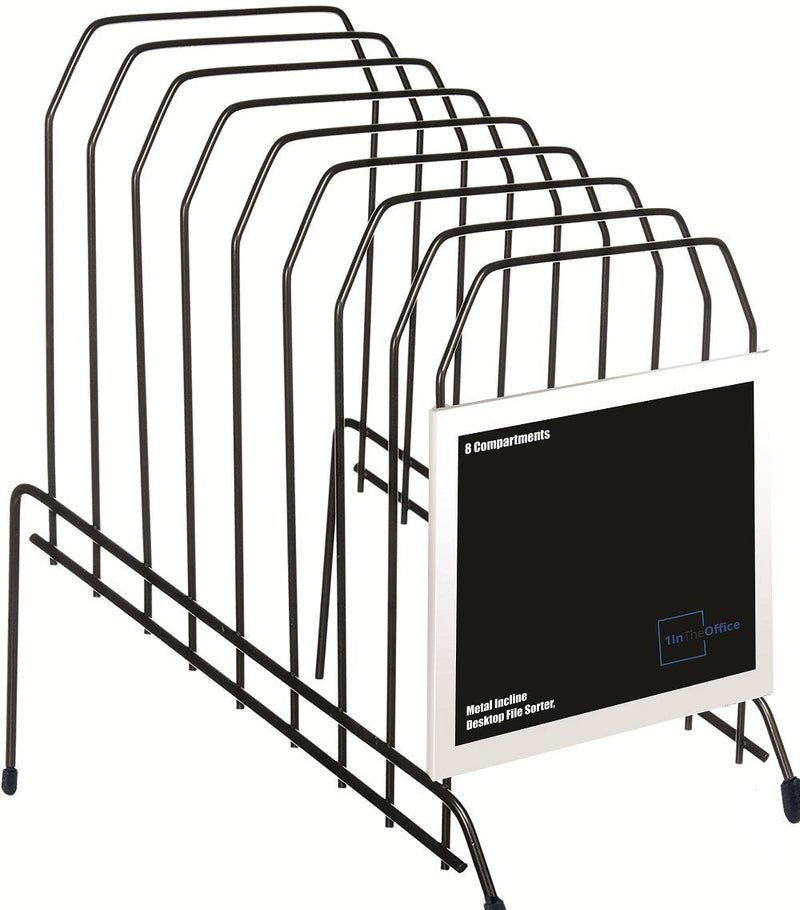 1InTheOffice Metal Incline Desktop File Sorter, 8 Compartments, Black (Black)