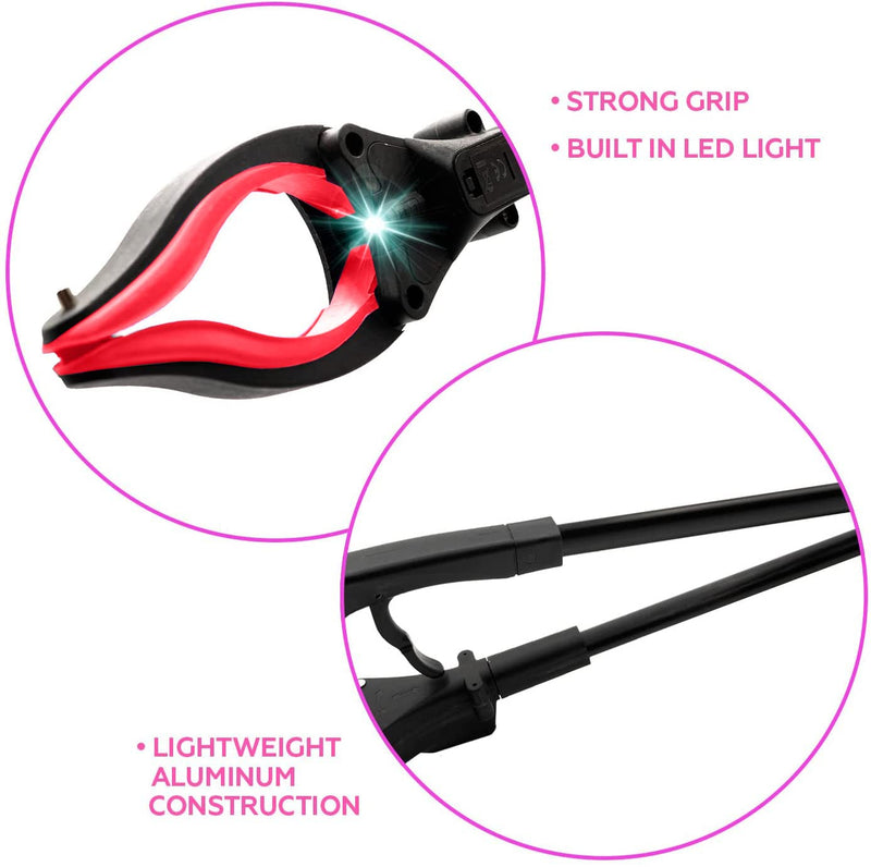 Grabber Reacher Tool 32" Aluminum Magnetic Claw with LED Light, Reacher Grabber Pickup Tool, Foldable Gripper Grabbers for Elderly Grab it Reaching Tool, Trash Grabbers Pickers, Red, by Luxet 2-Pack