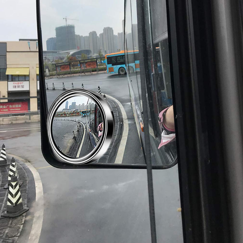 ESreake 2pc 3” Adjustable large Round Stick-on Convex Spot Mirror, big HD Glass Convex Rear View Mirror,Strong Adhesive Blind Spot Mirror for Car, Van, SUV and Trucks (3"(75mm), Silver frame) 3"(75mm)