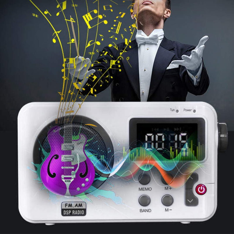 Shower Radio Speaker, Portable LCD Display Stereo Radio with AM/FM Radio/RDS System Long Playback Time Radio with Preset 20 Radio Stations for Bathroom, Hot Tub, Outdoor(White) white